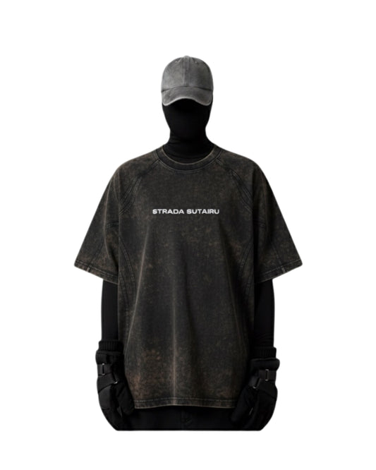 Black Acid Wash Printed T-shirt