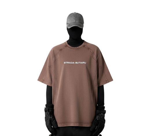 Brown Washed Panelled T-shirt