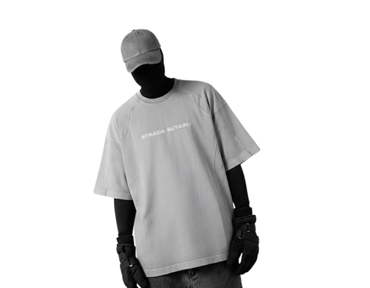 Gray Acid Wash Panelled T-shirt